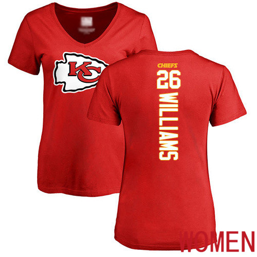 Women Football Kansas City Chiefs #26 Williams Damien Red Backer T-Shirt->nfl t-shirts->Sports Accessory